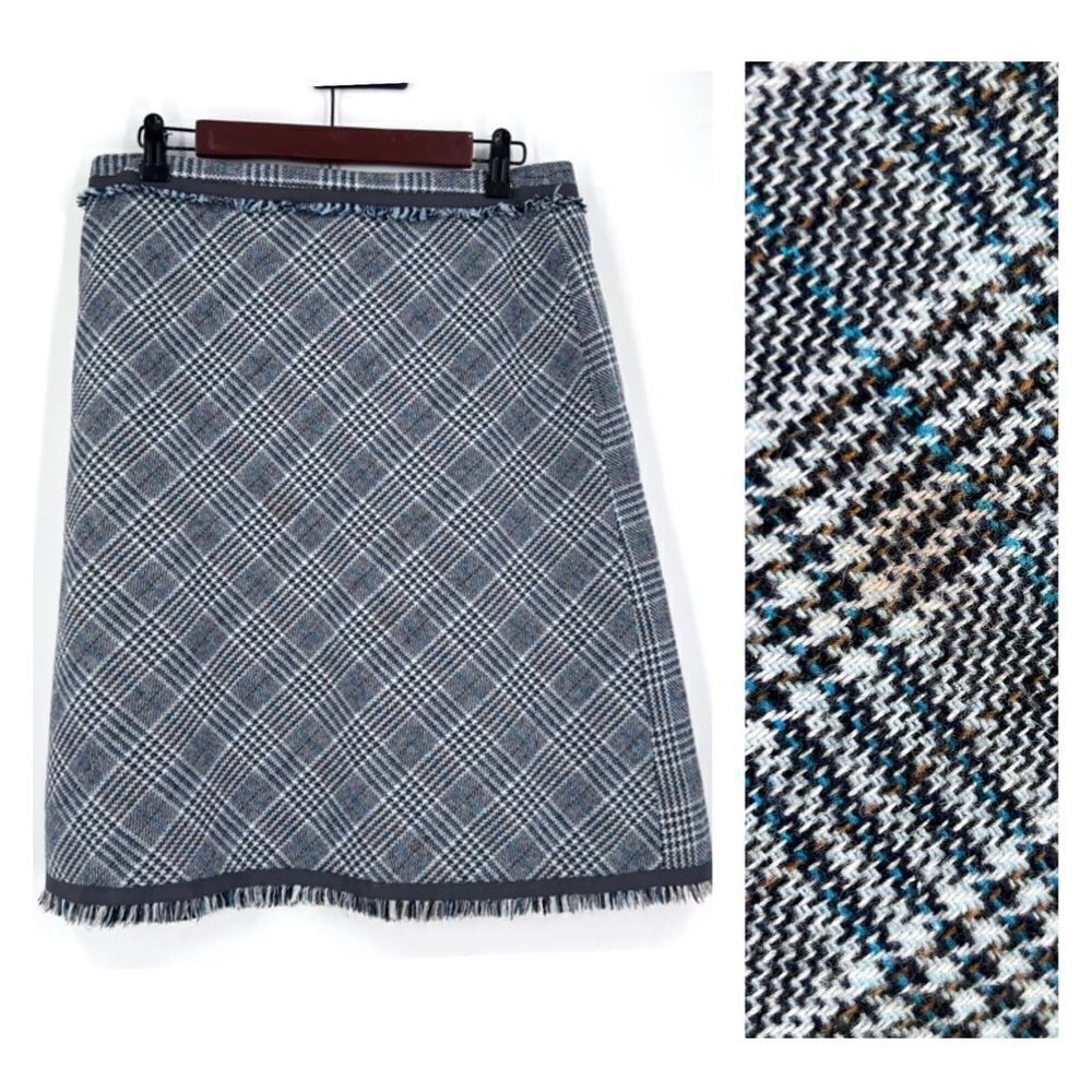 Sigrid Olsen Wool Blend Plaid Fringe‎ Straight Skirt Size 6 Career Office